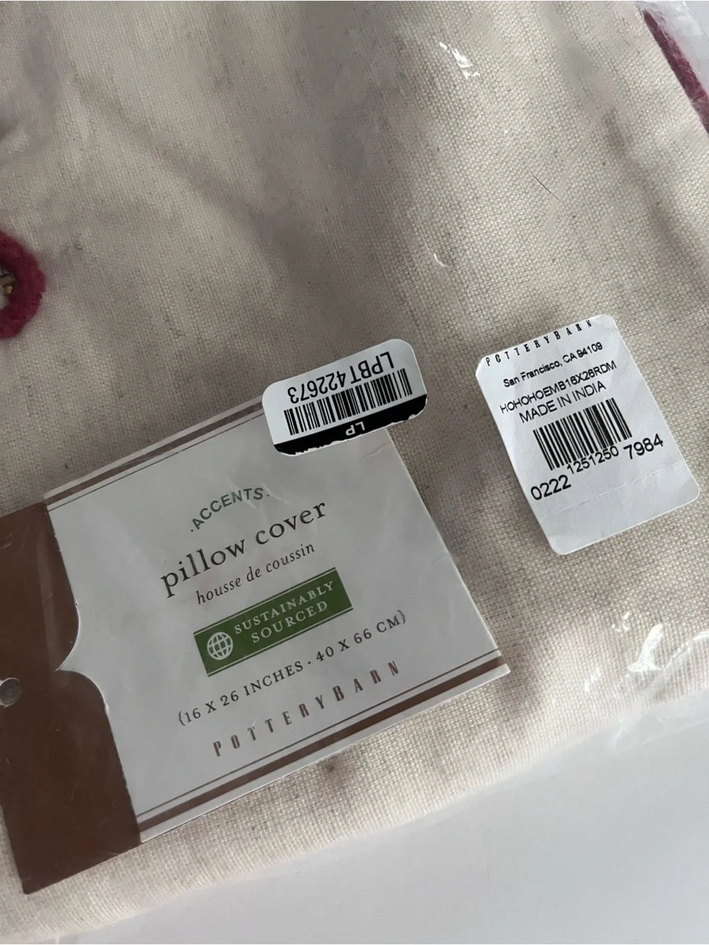 Pottery Barn Ho Ho Ho Embroidered Holiday Pillow Cover 16 x 26